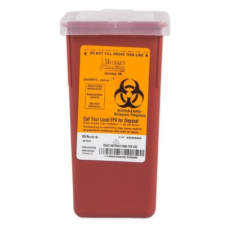 Sharps Container Sharps® 7 H X 3-1/2 W X 3-1/2 D Inch 1 Quart Red Base / Translucent Lid Vertical Entry Hinged Snap On Lid (1/EA 72/CS) by Medegen Medical Products LLC  ID 8702